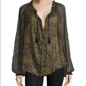 Free People Hendrix Blouse Top Small Green -Tan